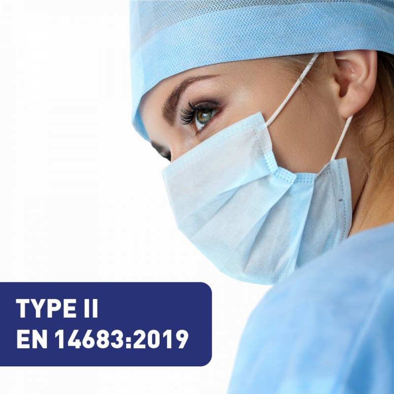 Masques chirurgicaux Haute Filtration EN14683:2019 type IIR Boite de 50