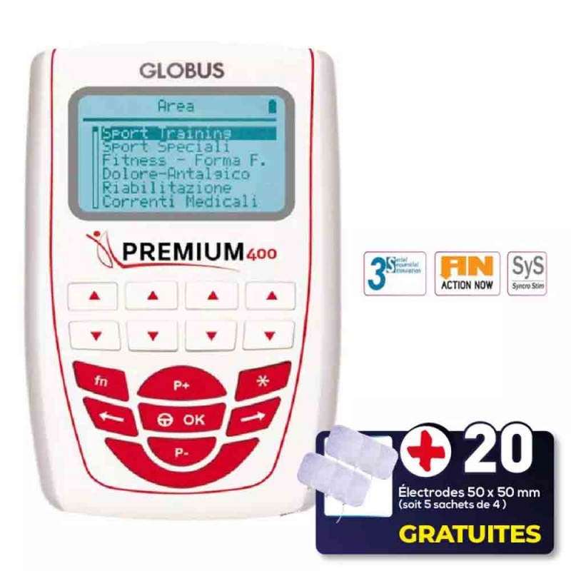 Electrostimulateur PREMIUM 400 - GLOBUS ( +20 Electrodes OFFERTES )