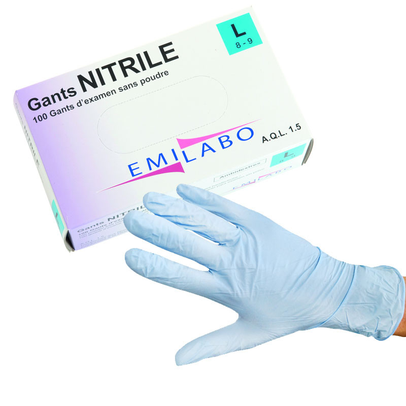 Gants d'examen en nitrile bleu non poudrés, non stériles - LD Medical