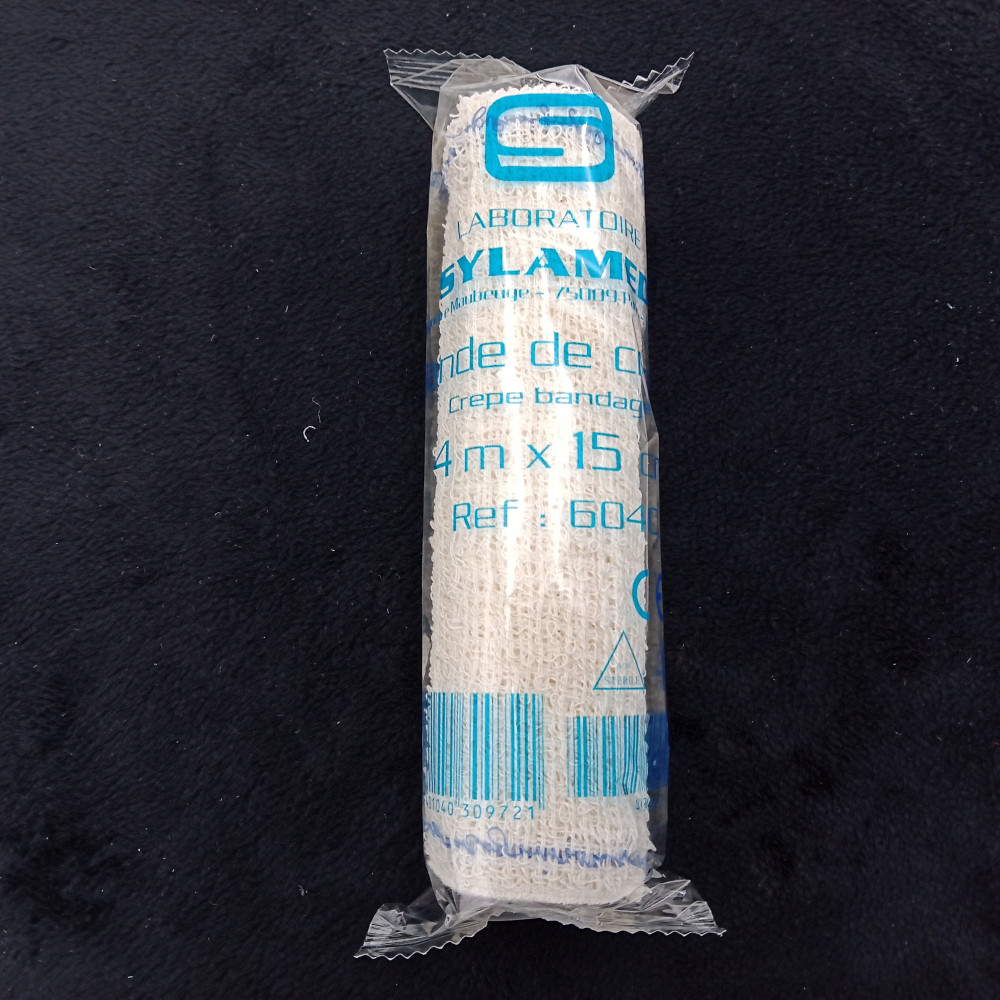 Bande de Crêpe Elastique - Lisères bleues - 4m x 20cm