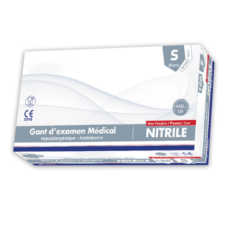 Gants en nitrile non poudrés blanc Mediclinic